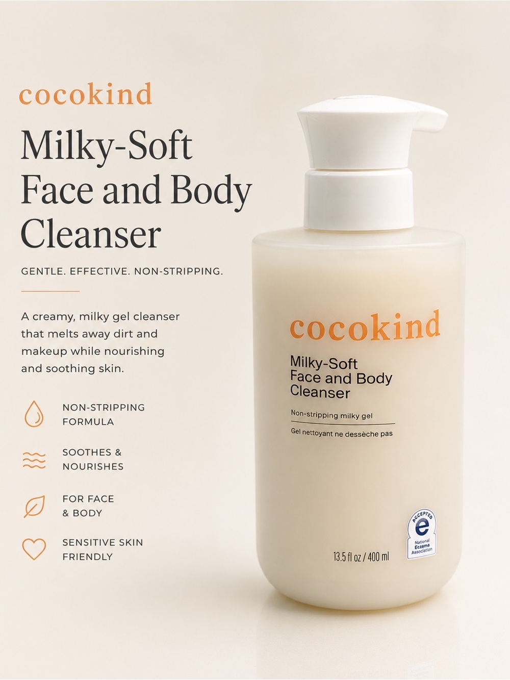 Cocokind Milky-Soft Face & Body Cleanser 13.5 oz Gentle Hydrating New